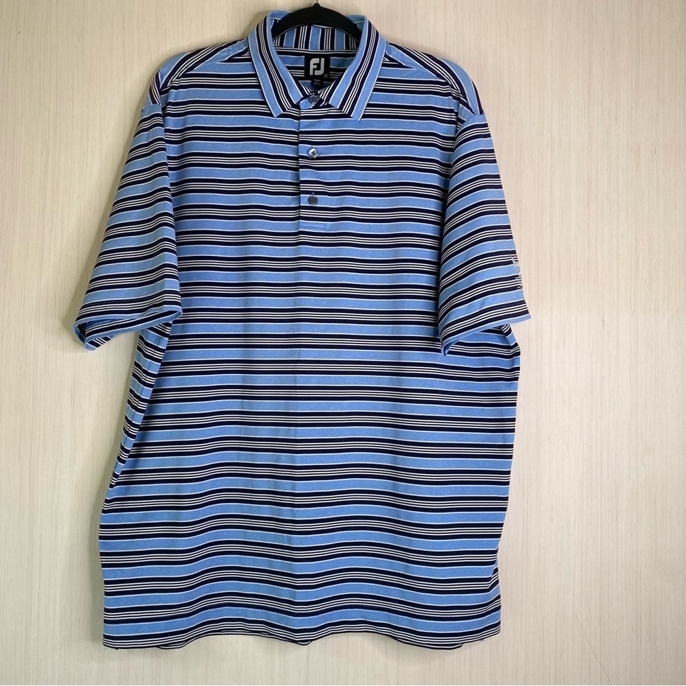 FootJoy FJ Men's Blue Striped Polo Golf Performance Short Sleeve Shirt XL
